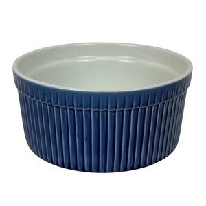 BIA Cordon Bleu 1 Quart Ceramic Blue/White Soufflé Ramekin EUC